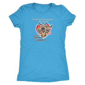 a blue Next Level Womens Triblend featuring the German Shepherd design in the Emotional Support Human collection