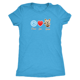 light blue Next Level Triblend Shirt featuring the Peace Love Yorkie dog design from OMG You're HOME!