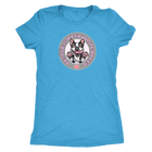 A pale blue triblend shirt for women featuring the OMG You're Home! Boston Terrier dog design with "Rescue is my favorite breed"