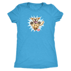 A women's light blue tee featuring the OMG You're Home! Golden Retriever design