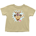 a toddler's light yellow t-shirt featuring the original happy and excited Golden Retriever on the front