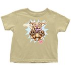 a light yellow OMG You're Home toddler t-shirt featuring the original Yellow Labrador Retriever dog design on the front in full color