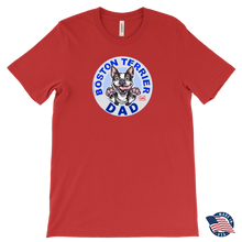 Load image into Gallery viewer, a men&#39;s red tee featuring the original Boston Terrier dog dad design on the front by OMG You&#39;re Home!