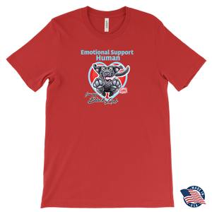 a red Canvas brand made in the U.S.A. Mens T-Shirt for dog lovers featuring the Black Labrador Retriever in the Emotional Support Human collection