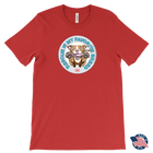 Front view of a mens red T-Shirt by Canvas featuring the original Red Nose Pitbull artwork by OMG You're Home! Part of the "Rescue is my favorite breed" collection.