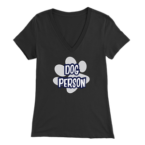 dog person design on a black v-neck t-shirt for women dog lovers