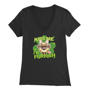 Kiss me I'm furrish -Fawn Frenchie Dog - Bella Womens V-Neck