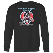 Load image into Gallery viewer, Emotional Support Human - Boston Terrier dog design on a black sweatshirt