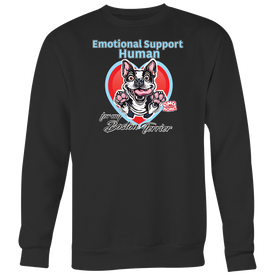 Emotional Support Human - Boston Terrier dog design on a black sweatshirt