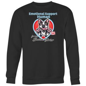 Emotional Support Human - Boston Terrier dog design on a black sweatshirt