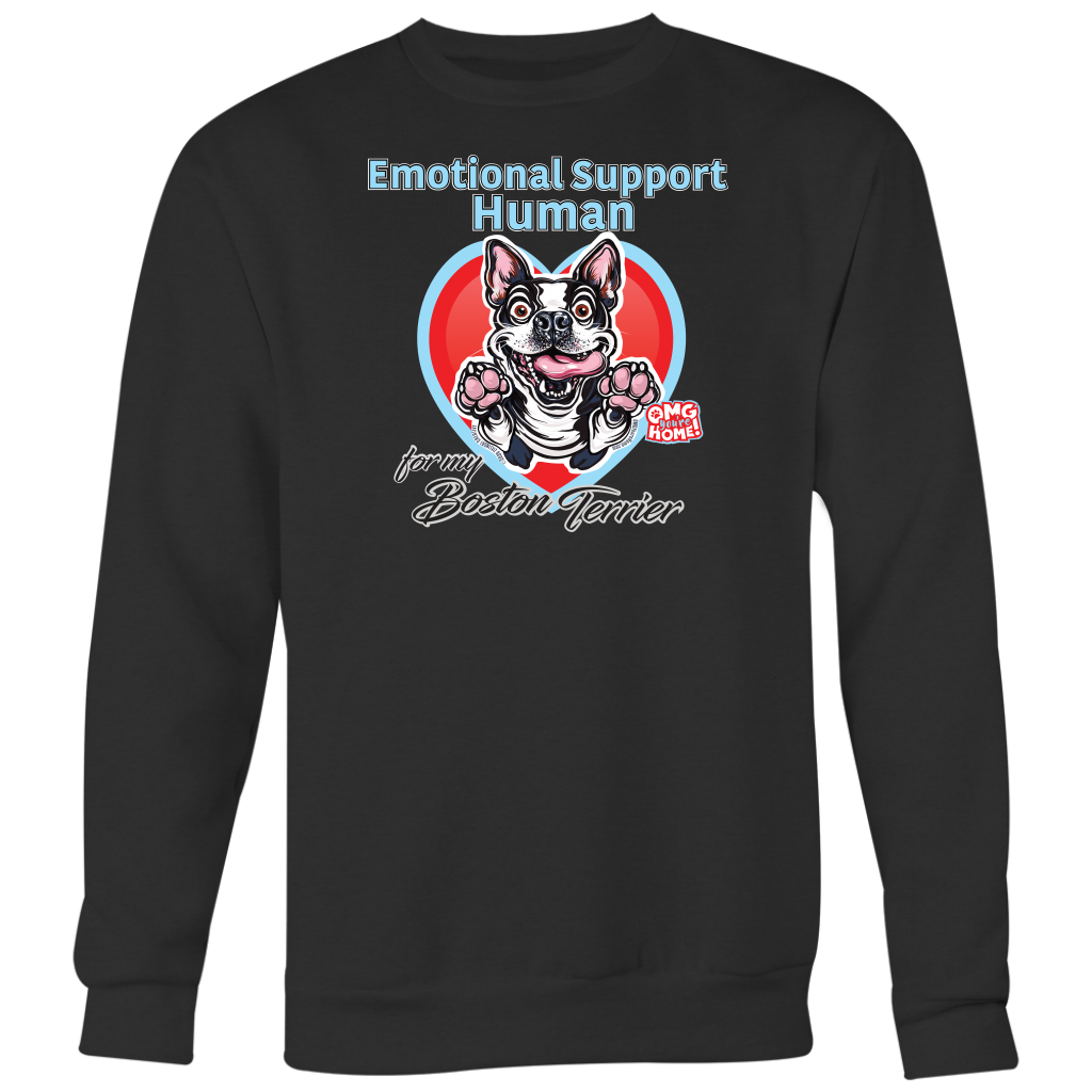 Emotional Support Human - Boston Terrier dog design on a black sweatshirt