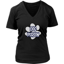 Load image into Gallery viewer, dog person design on a black v-neck t-shirt for women dog lovers