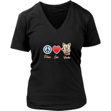 Load image into Gallery viewer, Peace Love Yorkie - Womens V-Neck for the Yorkshire Terrier Lover