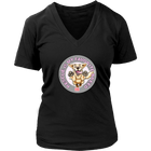 A womens black V-Neck by District features the original Golden Retriever dog artwork by OMG You're Home! This collection is dedicated to those of us who love and support rescues.
