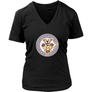 A womens black V-Neck by District features the original Golden Retriever dog artwork by OMG You're Home! This collection is dedicated to those of us who love and support rescues.