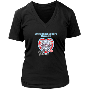 Emotional Support Human - Blue Nose Pitbull Womens V-Neck Shirt for Dog Lovers