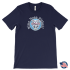 front view of a navy blue men's tshirt  featuring the OMG blue nose pitbull  design on the front - Made in the USA