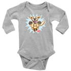A light grey long-sleeve onesie featuring the original happy and excited Golden Retriever on the front