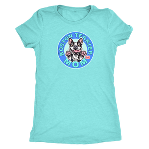 a woman's teal shirt with the Boston Terrier dog Mom design on the front