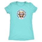 front view of a women's light green triblend shirt featuring original Red Nose Pitbull rescue artwork by OMG You're HOME!