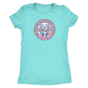 A soft a slim fitting Womens light turquoise  V-Neck by Next Level featuring the Blue Nose pitbull mom design on the front in full vibrant color.