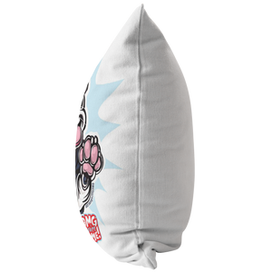 side view of a soft pillow with the OMG Boston Terrier printed on the front