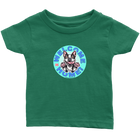a soft green short sleeve tee for infants with the Boston Terrier dog design