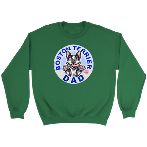 a green crewneck sweatshirt featuring the Boston Terrier Dad design on the front 