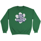 A soft and cozy green Crewneck Sweatshirt for dog lovers featuring the DOG PERSON design on the front.