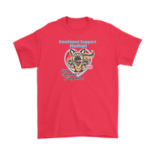 Load image into Gallery viewer, A mens red t-shirt with the OMG You&#39;re HOME! German Shepherd dog design on the front