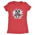 a red Next Level Womens Triblend featuring the OMG You're Home Boston Terrier dog design in full color on the front. 