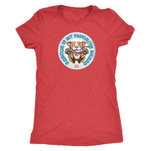 Load image into Gallery viewer, front view of a women&#39;s red triblend shirt featuring original Red Nose Pitbull rescue artwork by OMG You&#39;re HOME!