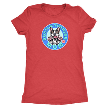 Load image into Gallery viewer, a woman&#39;s red shirt with the Boston Terrier dog Mom design on the front