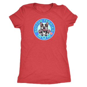 a woman's red shirt with the Boston Terrier dog Mom design on the front