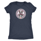 A vintage blue triblend shirt for women featuring the OMG You're Home! Boston Terrier dog design with "Rescue is my favorite breed"