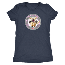 Load image into Gallery viewer, a women&#39;s grey t-shirt featuring the original Golden Retriever dog artwork by OMG You&#39;re Home! This collection is dedicated to those of us who love and support rescues.