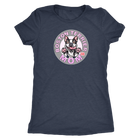 a woman's black shirt with the Boston Terrier dog Mom design on the front on pink letters