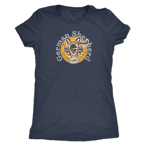 a dark grey women's triblend shirt with the original German Shepherd design on the front in full color 