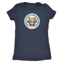 Load image into Gallery viewer, front view of a women&#39;s dark grey triblend shirt featuring original Red Nose Pitbull rescue artwork by OMG You&#39;re HOME!