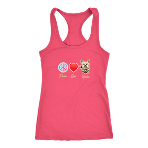 Pink Next Level Racerback Tank featuring the Peace Love Yorkie dog design from OMG You're HOME!