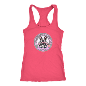 A soft pink Next Level Racerback Tank featuring the OMG You're Home Boston Terrier Dog Mom design on the front in full vibrant color. 