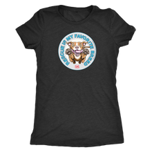 Load image into Gallery viewer, front view of a women&#39;s black triblend shirt featuring original Red Nose Pitbull rescue artwork by OMG You&#39;re HOME!