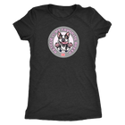 A black triblend shirt for women featuring the OMG You're Home! Boston Terrier dog design with "Rescue is my favorite breed"