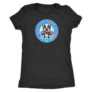 a woman's black shirt with the Boston Terrier dog Mom design on the front