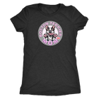 a woman's vintage black shirt with the Boston Terrier dog Mom design on the front on pink letters