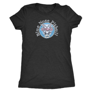 Grey woman's t-shirt featuring the Blue Nose Pitbull dog design from OMG You're Home