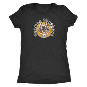 a women's black triblend shirt with the original German Shepherd design on the front in full color 