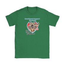 Load image into Gallery viewer, a green Gildan Womens T-Shirt for dog lovers featuring the German Shepherd design in the Emotional Support Human collection