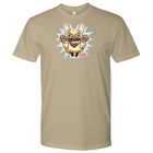 front view of a men's tan t-shirt with the OMG You're Home original Fawn Frenchie artwork