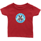 a soft red short sleeve tee for infants with the Boston Terrier dog design